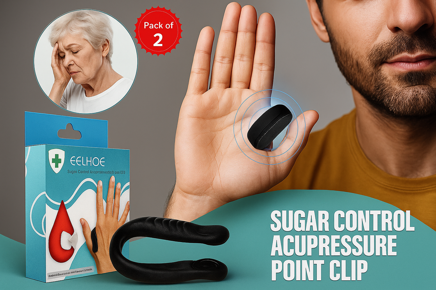 Sugar Control LI4 Acupressure Point Clip (Pack of 2)